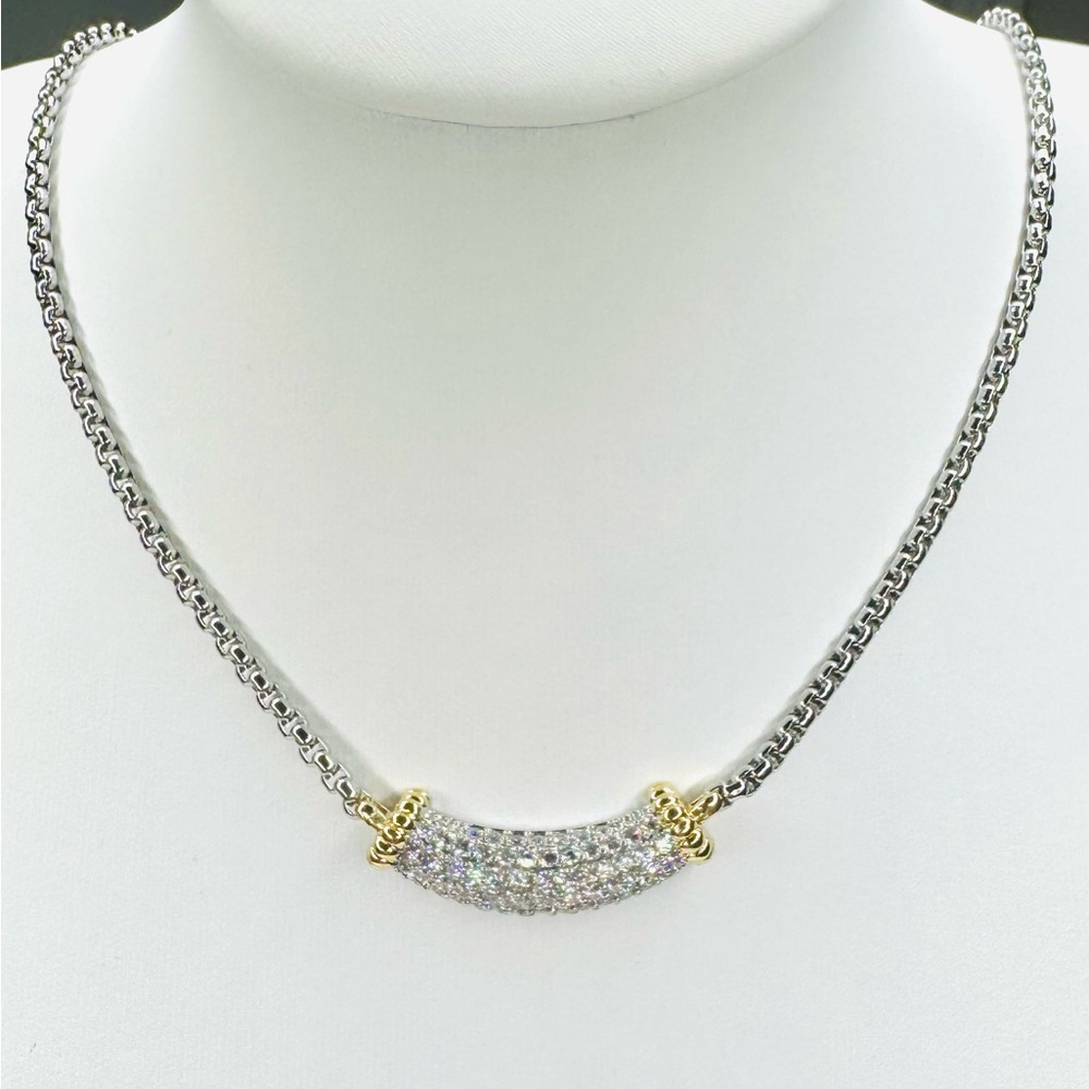 TWO TONE PAVE BAR NECKLACE